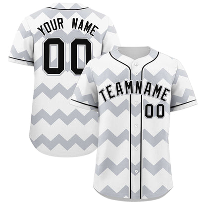 Custom White Gray-Black Personalized Ripple Design Authentic Baseball Jersey