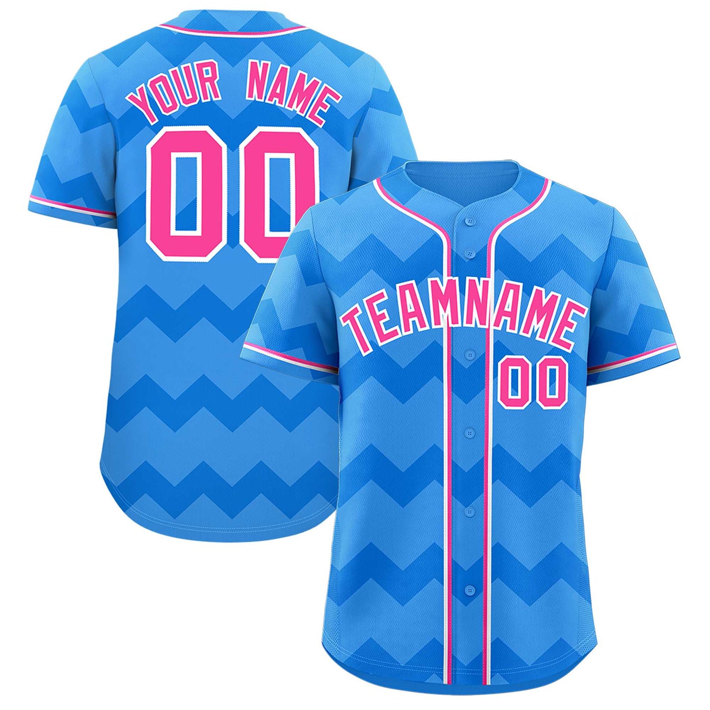 Custom Powder Blue Pink-White Personalized Ripple Design Authentic Baseball Jersey