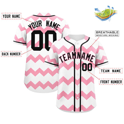 Custom White Light Pink-Black Personalized Ripple Design Authentic Baseball Jersey