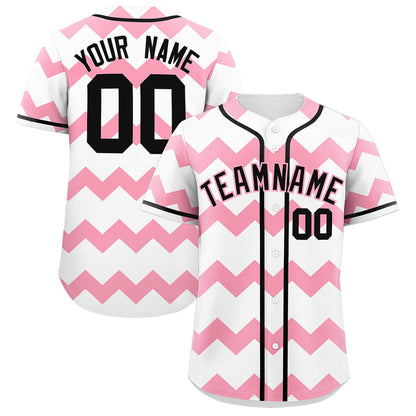 Custom White Light Pink-Black Personalized Ripple Design Authentic Baseball Jersey