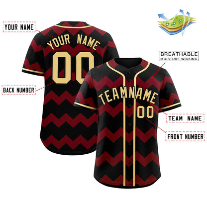 Custom Black Crimson-Khaki Personalized Ripple Design Authentic Baseball Jersey