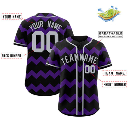 Custom Black Purple-Gray Personalized Ripple Design Authentic Baseball Jersey