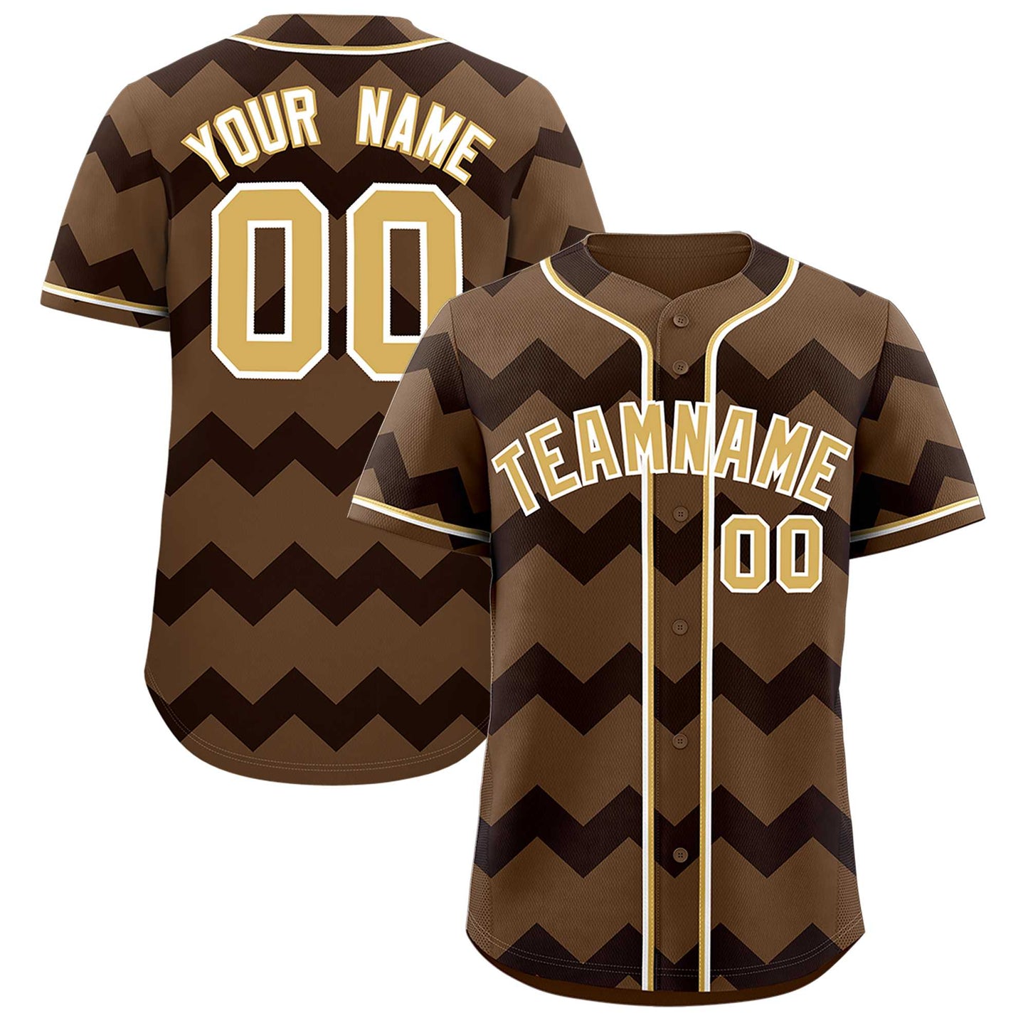 Custom Light Brown Old Gold-White Personalized Ripple Design Authentic Baseball Jersey