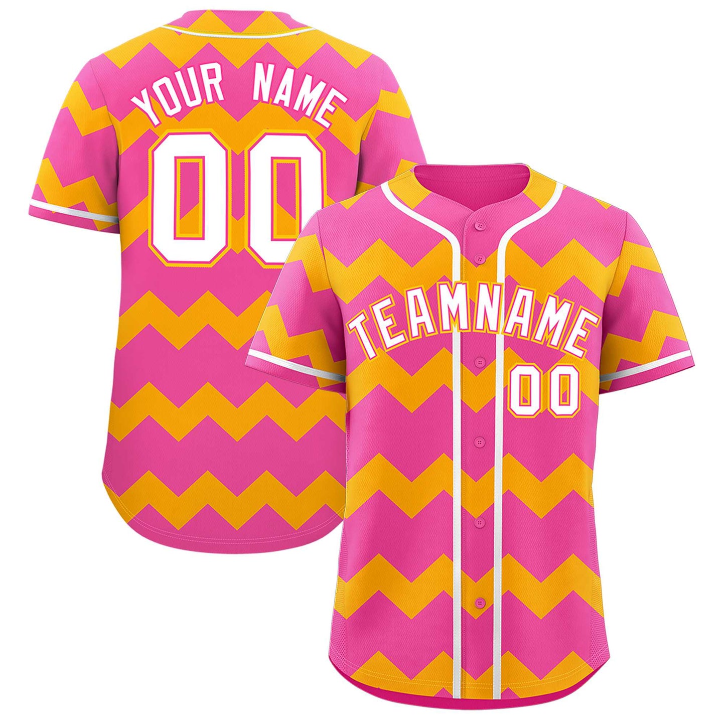 Custom Pink Yellow-White Personalized Ripple Design Authentic Baseball Jersey