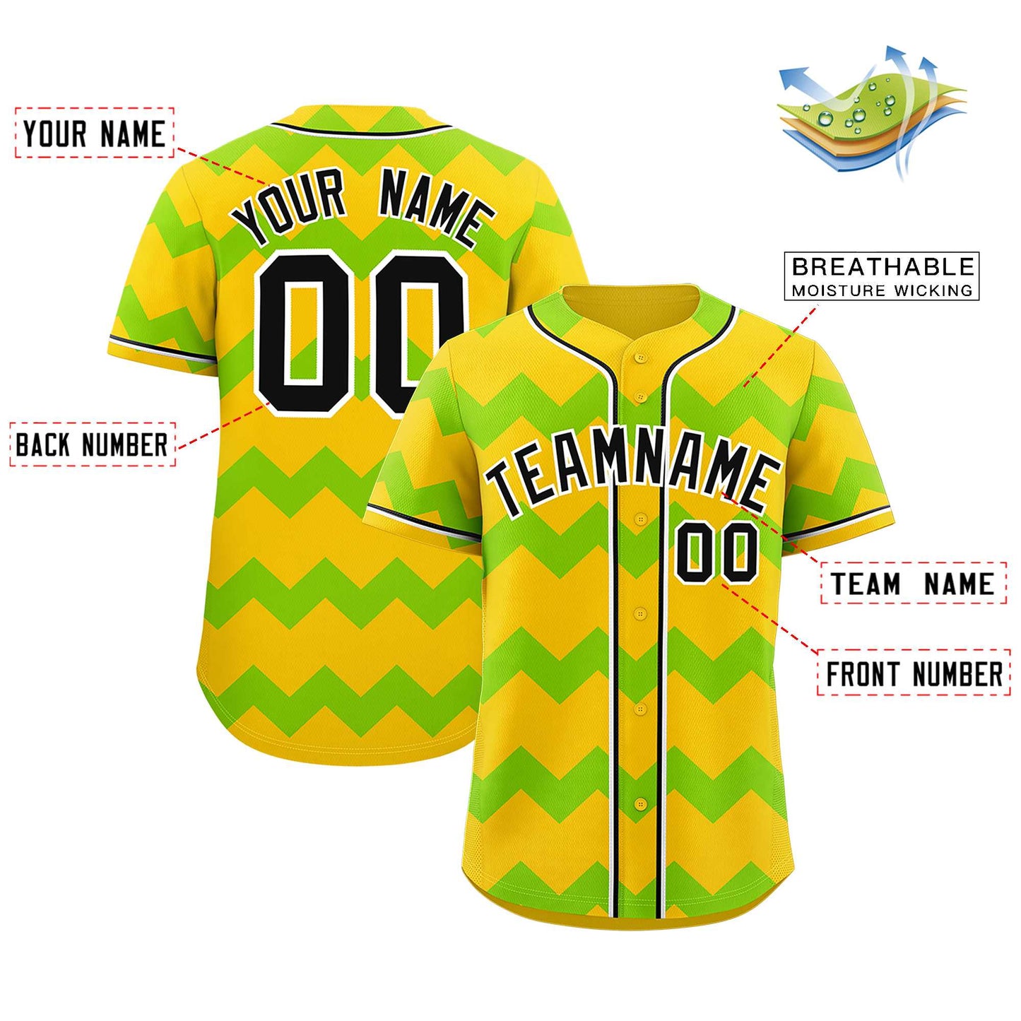 Custom Gold Neon Green-Black Personalized Ripple Design Authentic Baseball Jersey