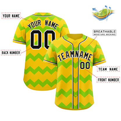 Custom Gold Neon Green-Black Personalized Ripple Design Authentic Baseball Jersey