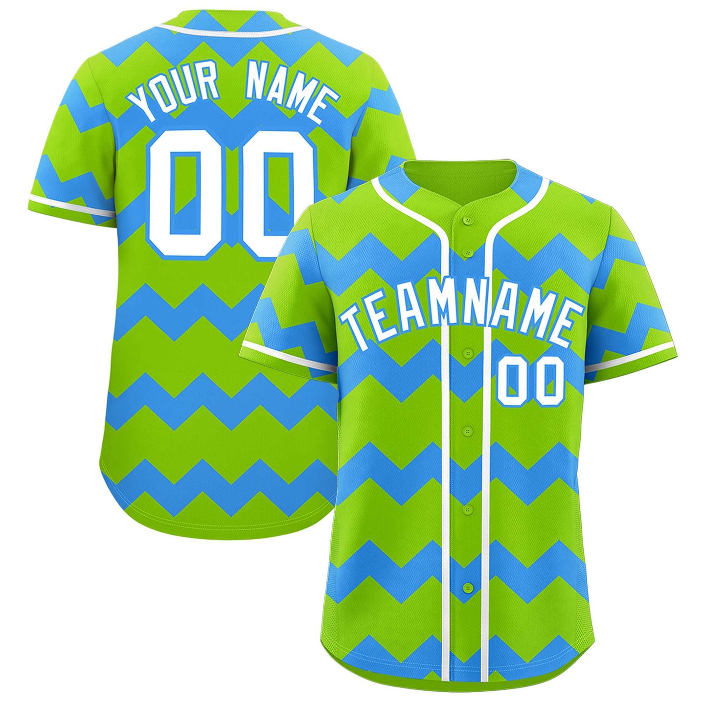 Custom Neon Green Sky Blue-White Personalized Ripple Design Authentic Baseball Jersey