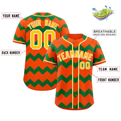 Custom Orange Kelly Green-Gold Personalized Ripple Design Authentic Baseball Jersey