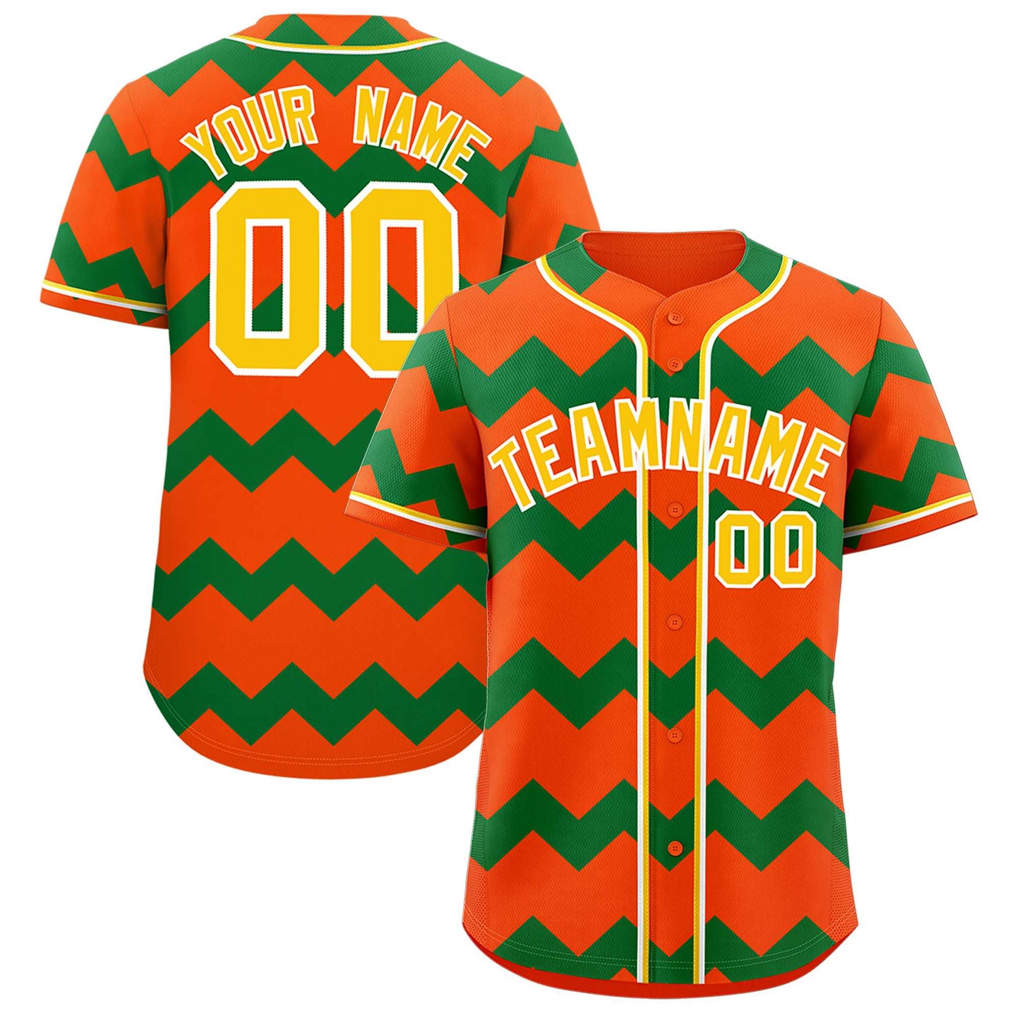 Custom Orange Kelly Green-Gold Personalized Ripple Design Authentic Baseball Jersey