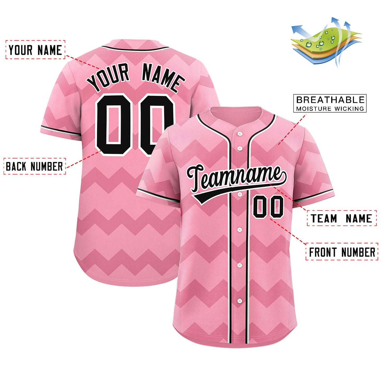 Custom Light Pink Black-White Personalized Ripple Design Authentic Baseball Jersey