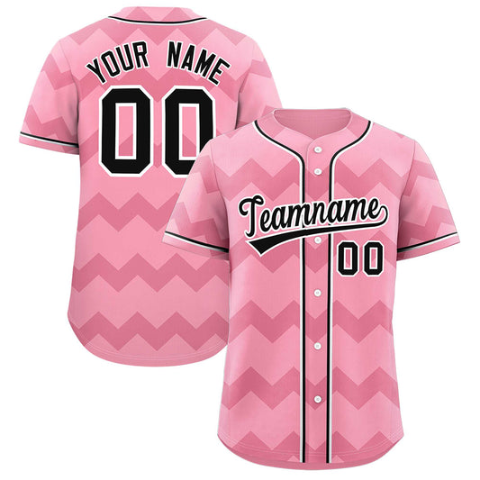 Custom Light Pink Black-White Personalized Ripple Design Authentic Baseball Jersey