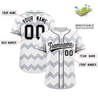 Custom White Gray-Black Personalized Ripple Design Authentic Baseball Jersey