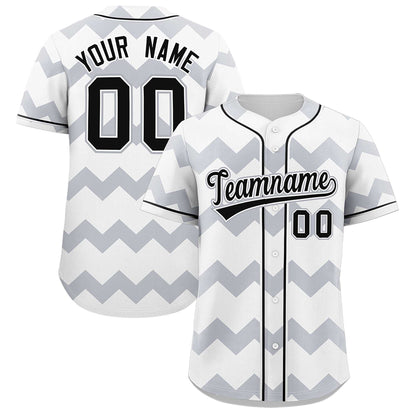 Custom White Gray-Black Personalized Ripple Design Authentic Baseball Jersey