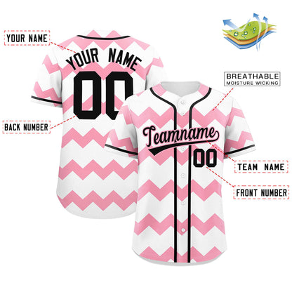 Custom White Light Pink-Black Personalized Ripple Design Authentic Baseball Jersey