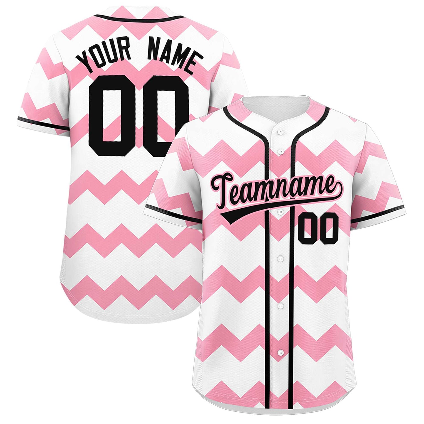 Custom White Light Pink-Black Personalized Ripple Design Authentic Baseball Jersey