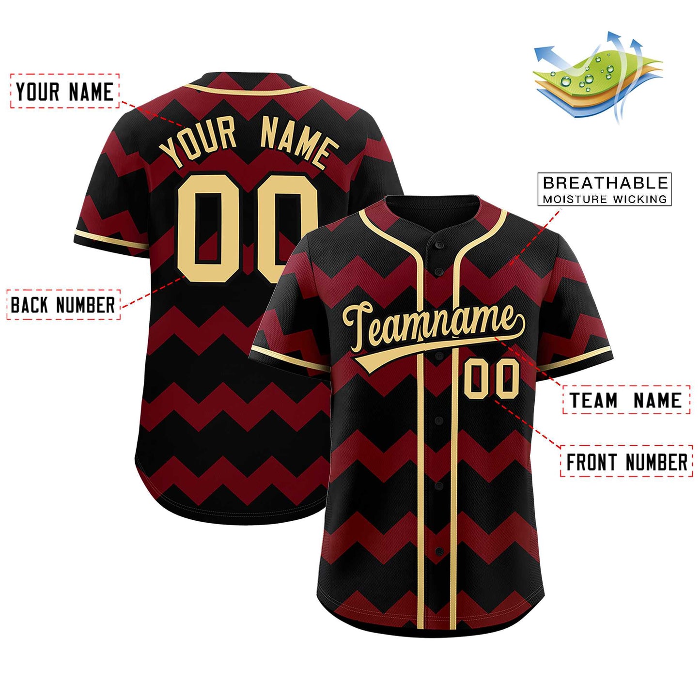 Custom Black Crimson-Khaki Personalized Ripple Design Authentic Baseball Jersey