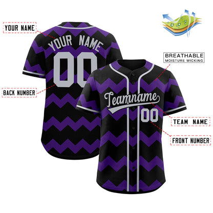 Custom Black Purple-Gray Personalized Ripple Design Authentic Baseball Jersey