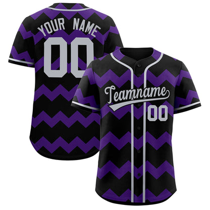 Custom Black Purple-Gray Personalized Ripple Design Authentic Baseball Jersey