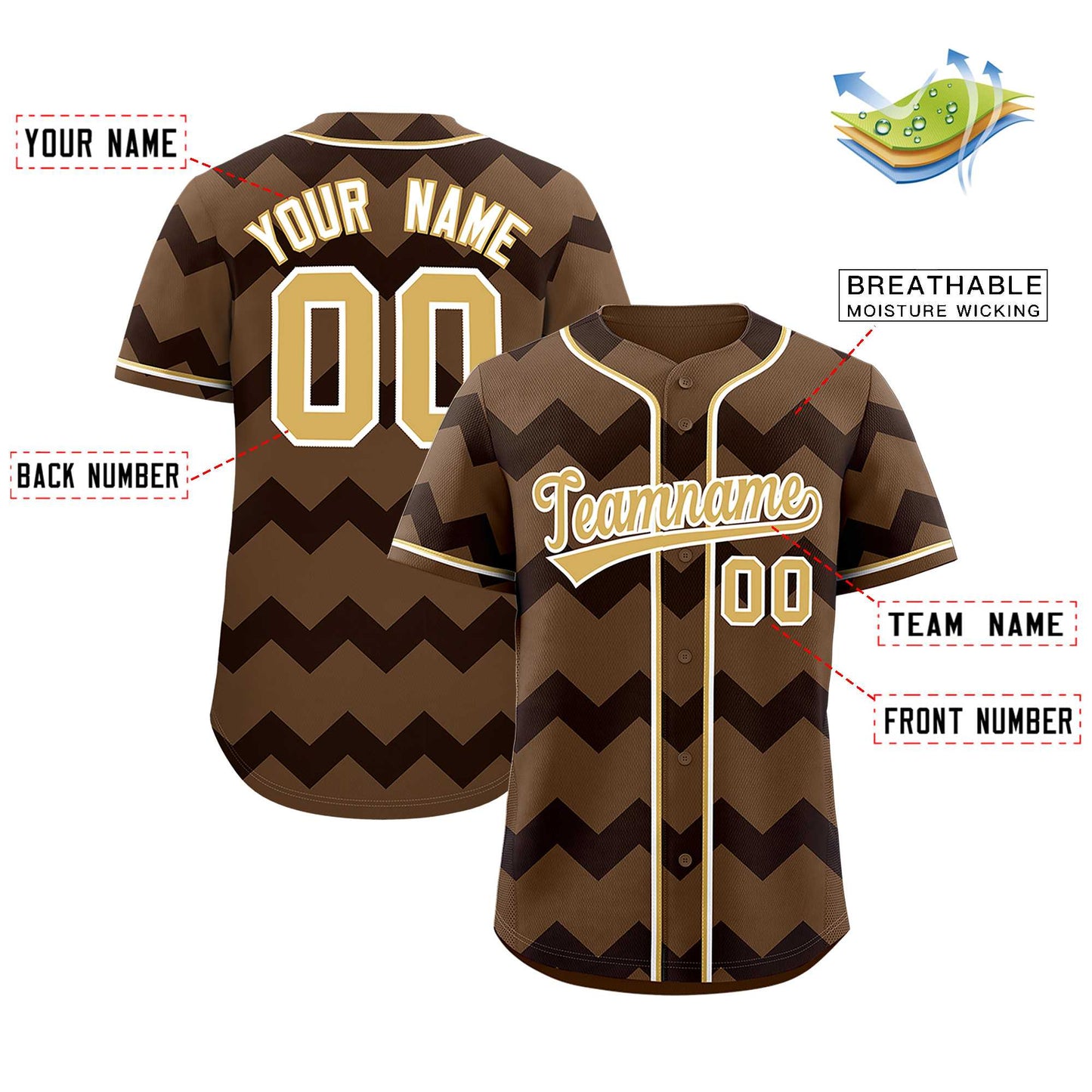 Custom Light Brown Old Gold-White Personalized Ripple Design Authentic Baseball Jersey