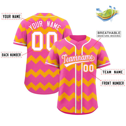 Custom Pink Yellow-White Personalized Ripple Design Authentic Baseball Jersey