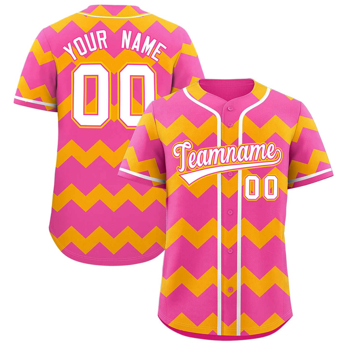 Custom Pink Yellow-White Personalized Ripple Design Authentic Baseball Jersey