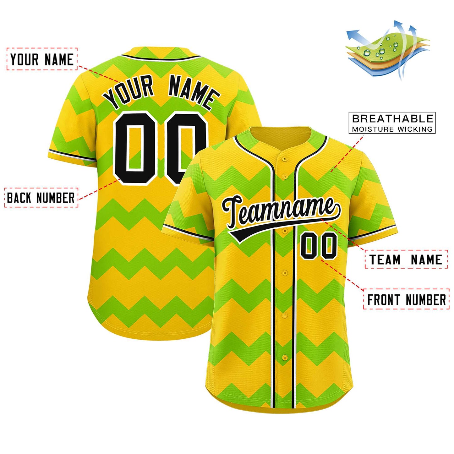 Custom Gold Neon Green-Black Personalized Ripple Design Authentic Baseball Jersey