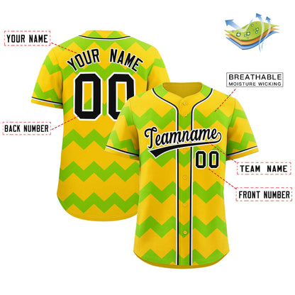 Custom Gold Neon Green-Black Personalized Ripple Design Authentic Baseball Jersey