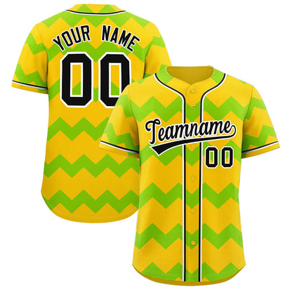 Custom Gold Neon Green-Black Personalized Ripple Design Authentic Baseball Jersey