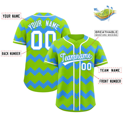 Custom Neon Green Sky Blue-White Personalized Ripple Design Authentic Baseball Jersey