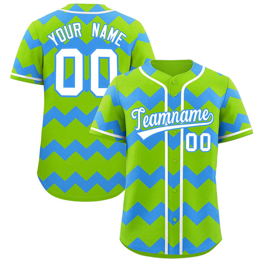 Custom Neon Green Sky Blue-White Personalized Ripple Design Authentic Baseball Jersey