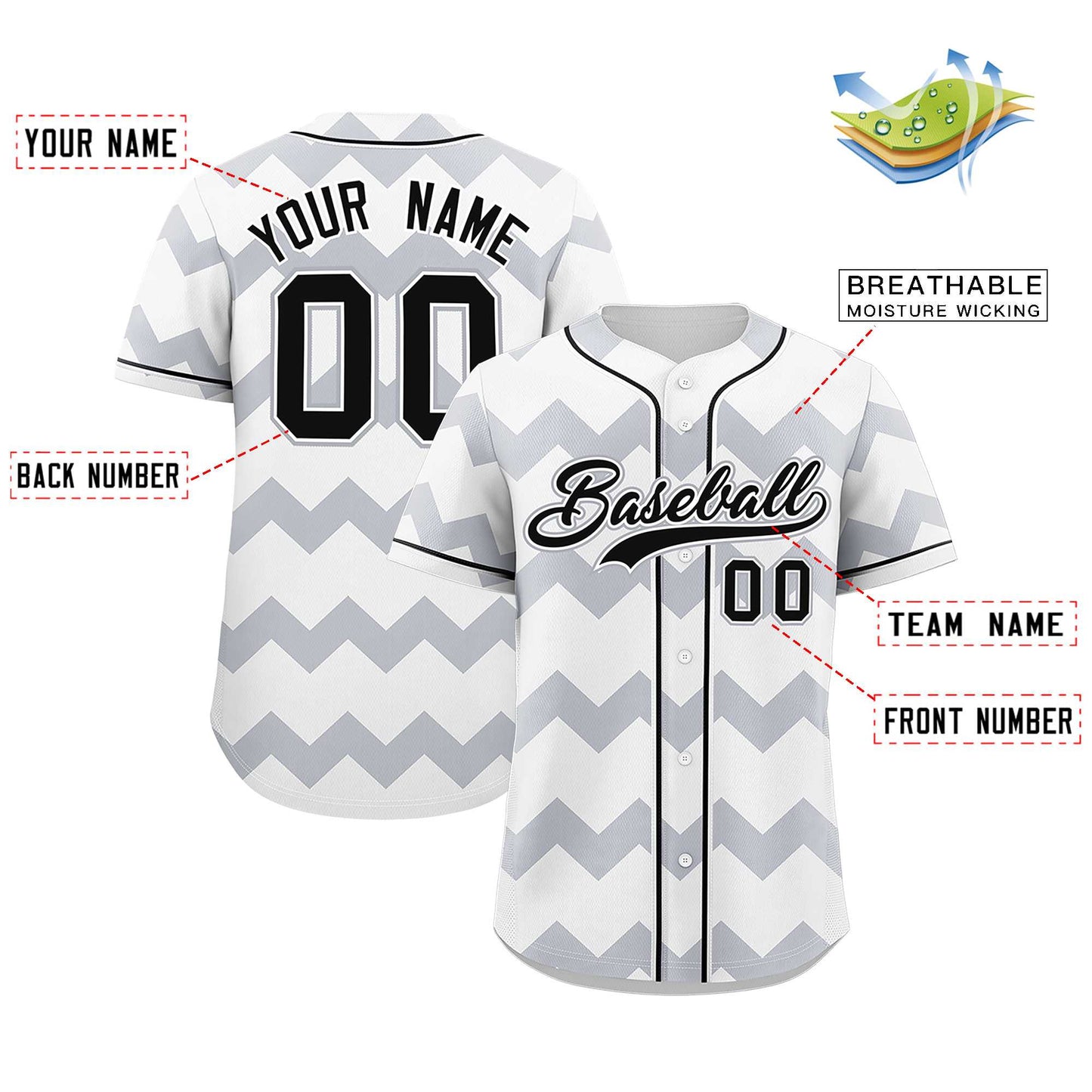 Custom White Gray-Black Personalized Ripple Design Authentic Baseball Jersey