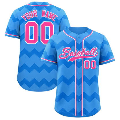 Custom Powder Blue Pink-White Personalized Ripple Design Authentic Baseball Jersey