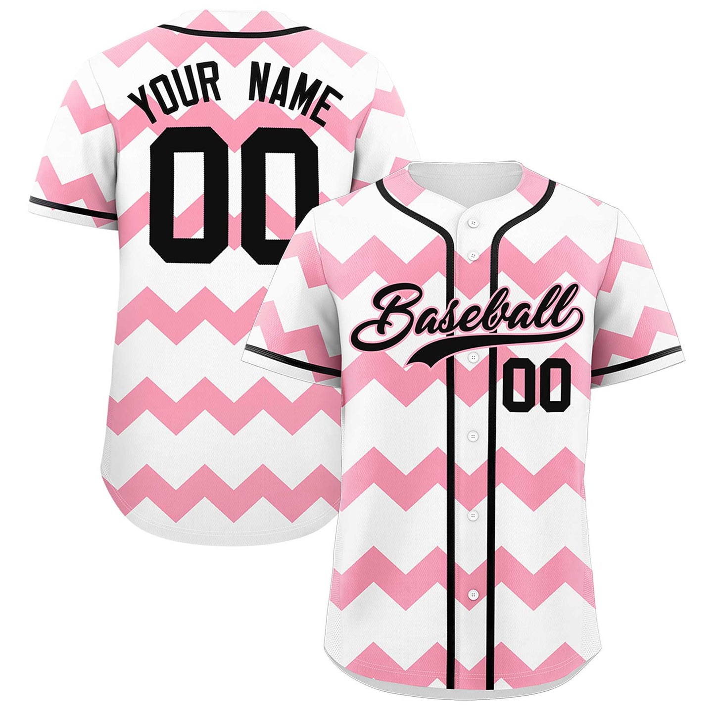 Custom White Light Pink-Black Personalized Ripple Design Authentic Baseball Jersey