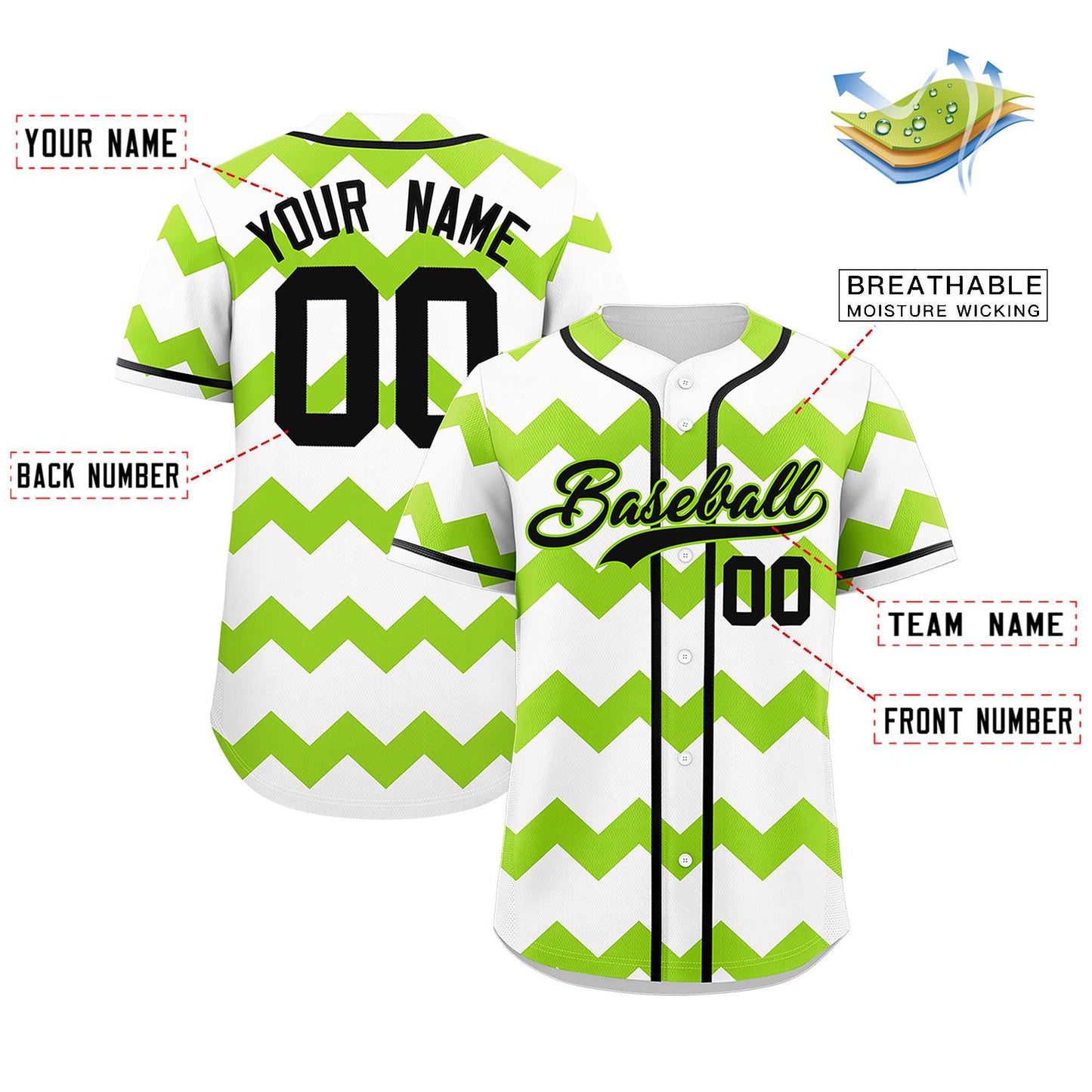 Custom White Green-Black Personalized Ripple Design Authentic Baseball Jersey