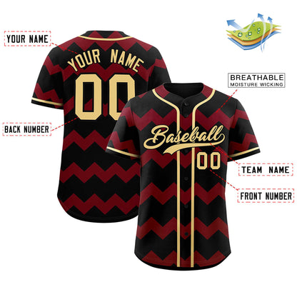 Custom Black Crimson-Khaki Personalized Ripple Design Authentic Baseball Jersey