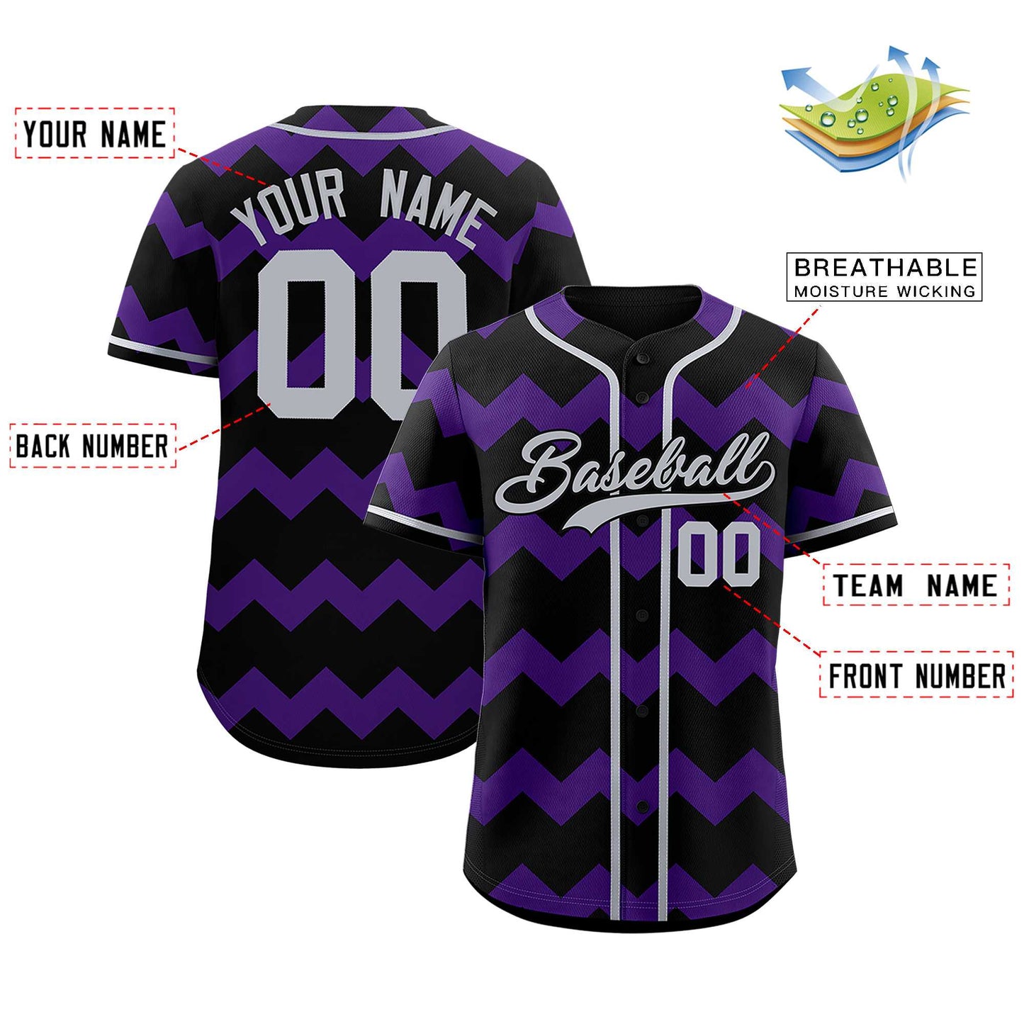 Custom Black Purple-Gray Personalized Ripple Design Authentic Baseball Jersey