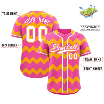 Custom Pink Yellow-White Personalized Ripple Design Authentic Baseball Jersey