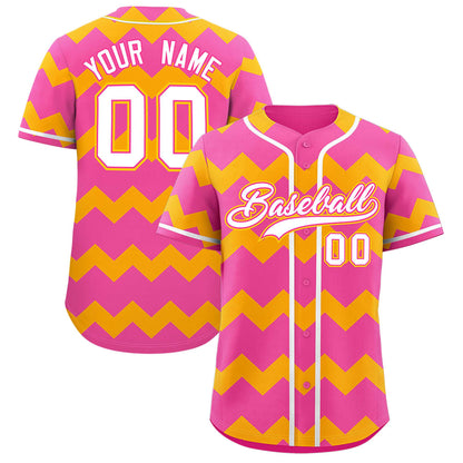 Custom Pink Yellow-White Personalized Ripple Design Authentic Baseball Jersey