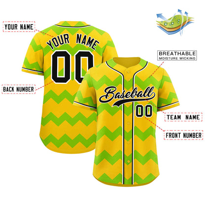 Custom Gold Neon Green-Black Personalized Ripple Design Authentic Baseball Jersey