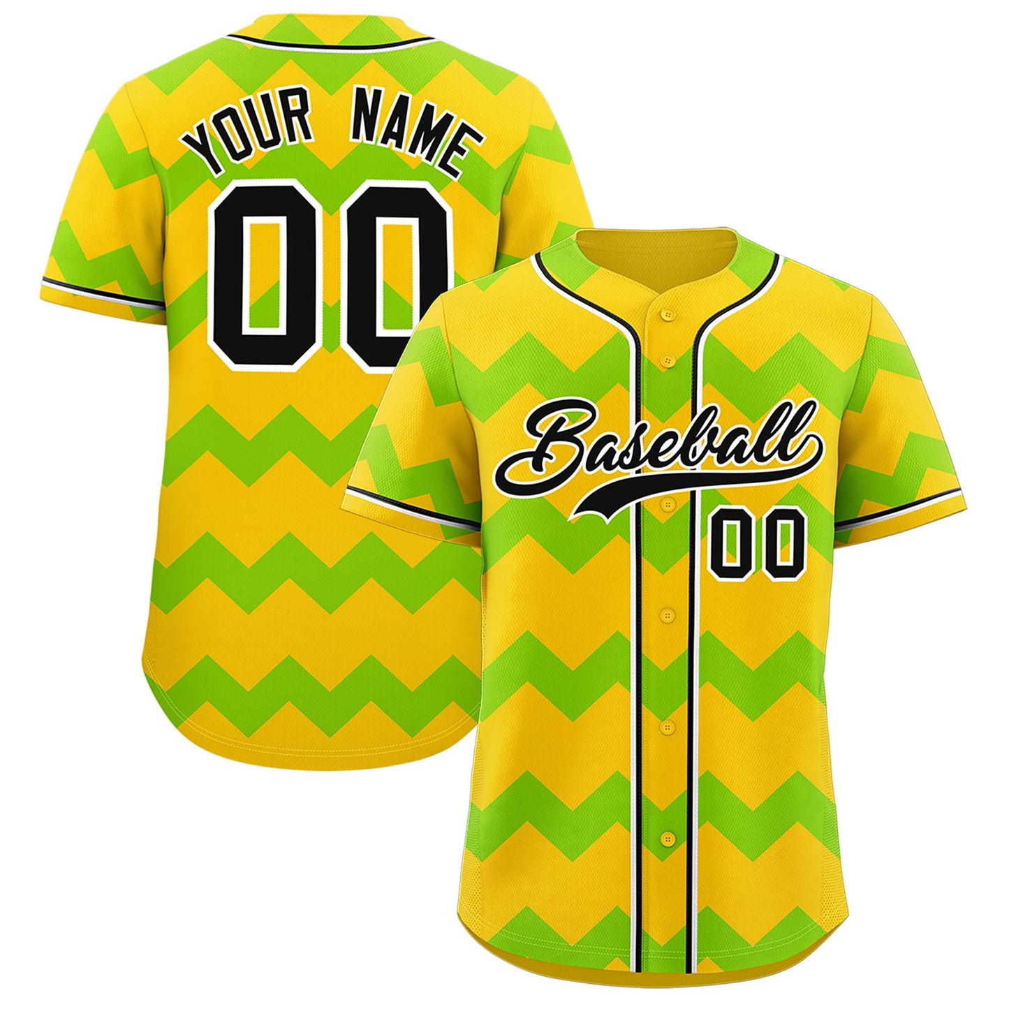 Custom Gold Neon Green-Black Personalized Ripple Design Authentic Baseball Jersey