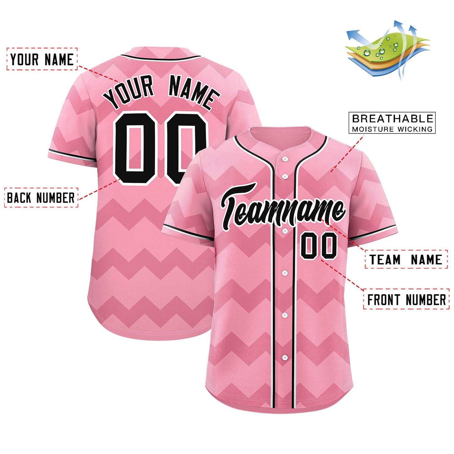 Custom Light Pink Black-White Personalized Ripple Design Authentic Baseball Jersey