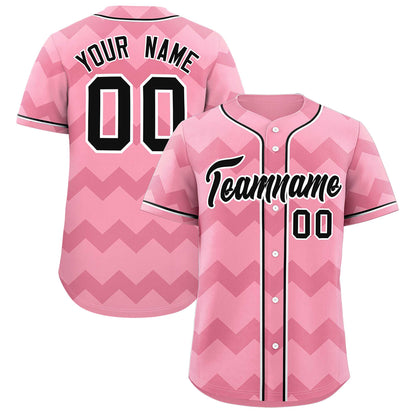 Custom Light Pink Black-White Personalized Ripple Design Authentic Baseball Jersey