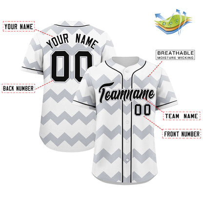 Custom White Gray-Black Personalized Ripple Design Authentic Baseball Jersey