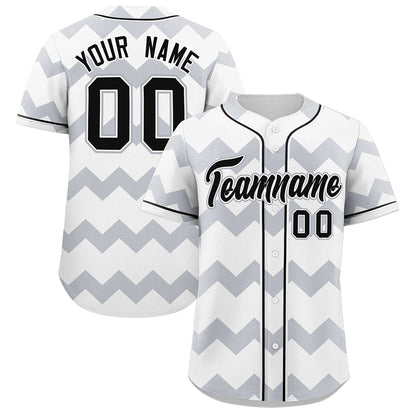 Custom White Gray-Black Personalized Ripple Design Authentic Baseball Jersey