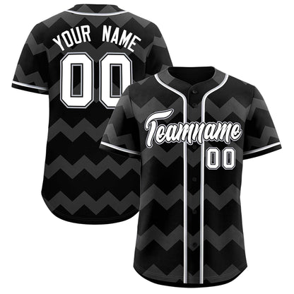 Custom Black White-Gray Personalized Ripple Design Authentic Baseball Jersey