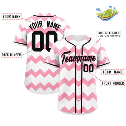 Custom White Light Pink-Black Personalized Ripple Design Authentic Baseball Jersey