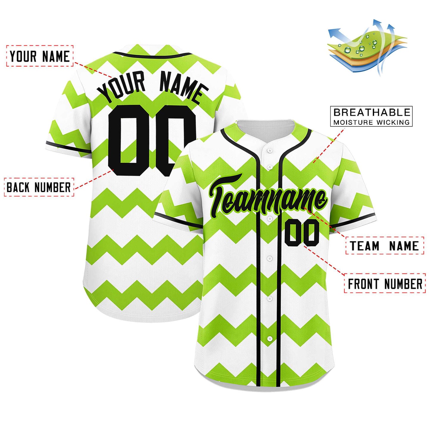 Custom White Green-Black Personalized Ripple Design Authentic Baseball Jersey