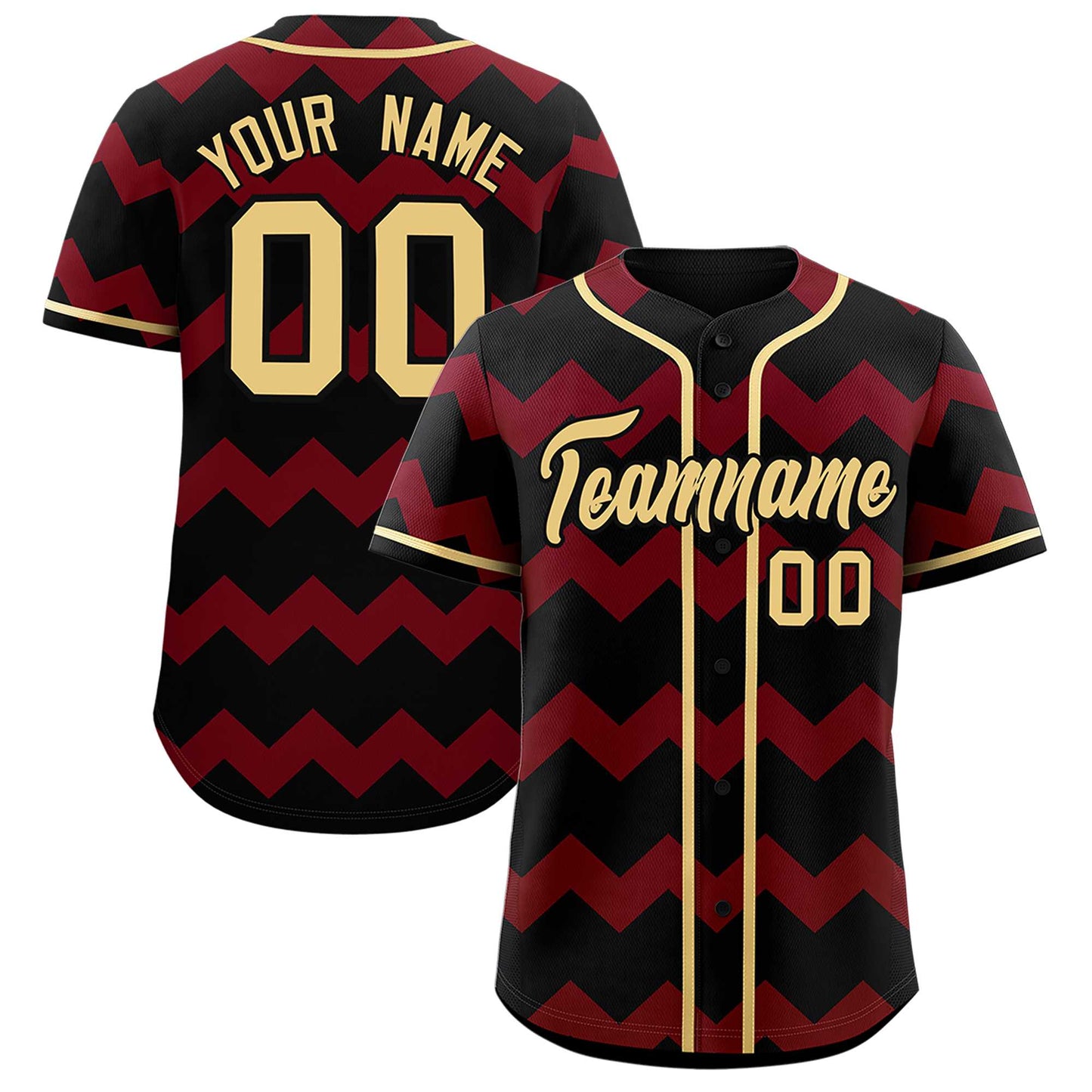 Custom Black Crimson-Khaki Personalized Ripple Design Authentic Baseball Jersey