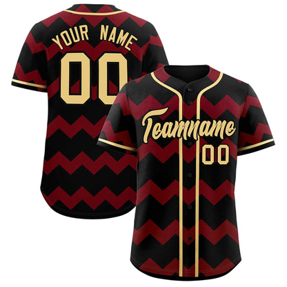 Custom Black Crimson-Khaki Personalized Ripple Design Authentic Baseball Jersey