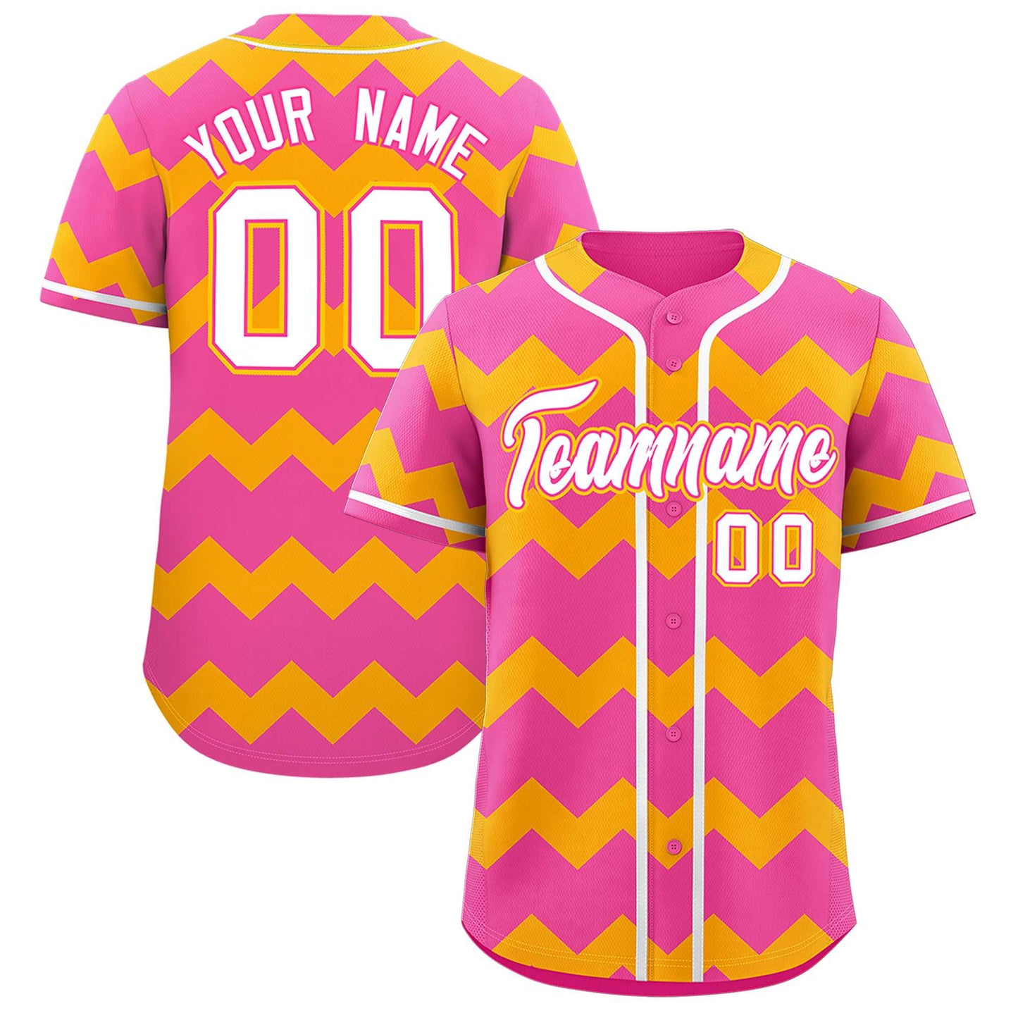 Custom Pink Yellow-White Personalized Ripple Design Authentic Baseball Jersey